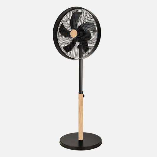 Ventilador De Pie Falcon Negro/haya 3velocidades 50w. 5 aspas Oscilante Y Rotatorio Regulable 45x37cm