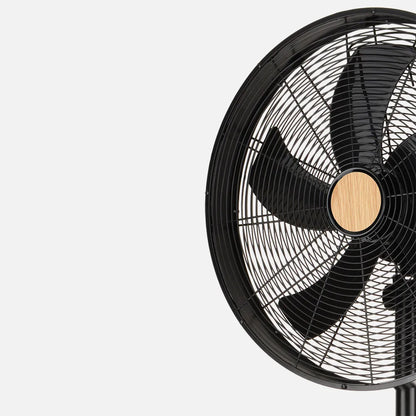 Ventilador De Pie Falcon Negro/haya 3velocidades 50w. 5 aspas Oscilante Y Rotatorio Regulable 45x37cm