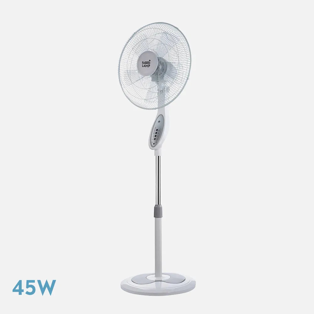 Ventilador De Pie Floxo Blanco/gris 3 Velocidades 45w C/remoto Temporizador 5 Aspas Regulable 44,5x40 Cm