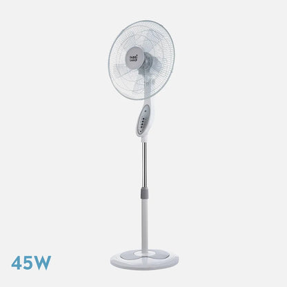 Ventilador De Pie Floxo Blanco/gris 3 Velocidades 45w C/remoto Temporizador 5 Aspas Regulable 44,5x40 Cm