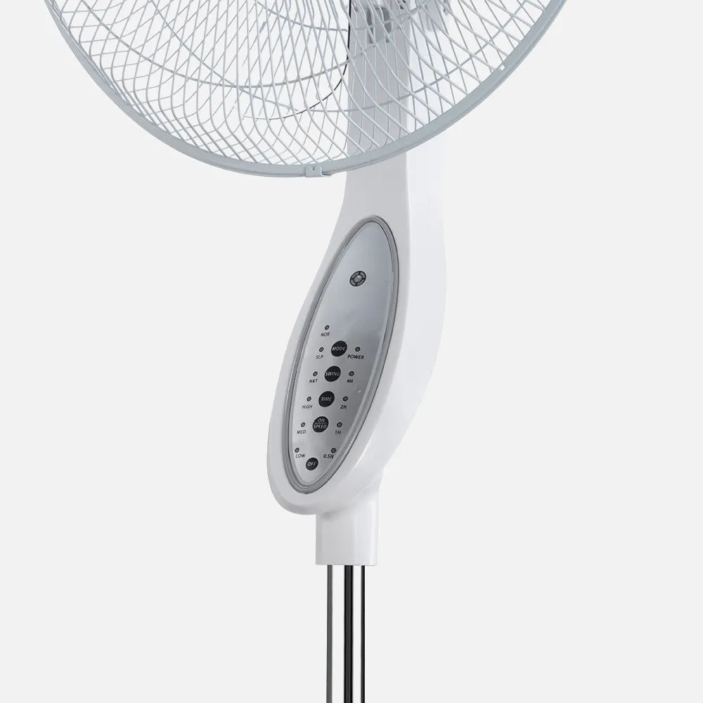 Ventilador De Pie Floxo Blanco/gris 3 Velocidades 45w C/remoto Temporizador 5 Aspas Regulable 44,5x40 Cm