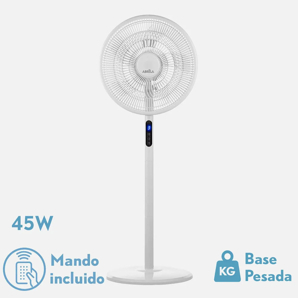 Ventilador De Pie Icono Blanco 3 velocidades 45w 119x44x40 Oscilante 5 aspas c/ Remoto, temporizador