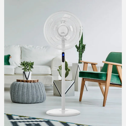 Ventilador De Pie Icono Blanco 3 velocidades 45w 119x44x40 Oscilante 5 aspas c/ Remoto, temporizador