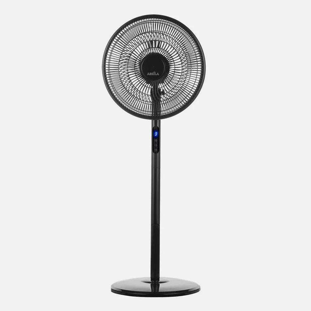 Ventilador De Pie Icono Negro 3 velocidades 45w 119x44x40 Oscilante 5 aspas c/ Remoto, temporizador