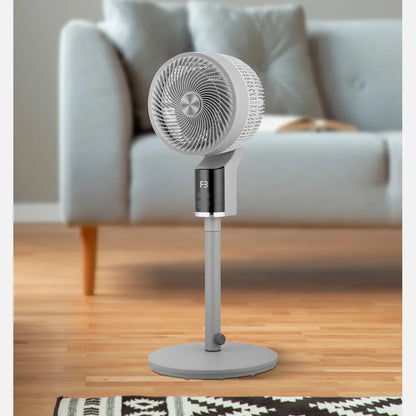 Ventilador De Pie Persa Gris/cromo 50w 3 velocidades Regulable 33x33cm Oscilante, Display, Remoto Y Temporizador