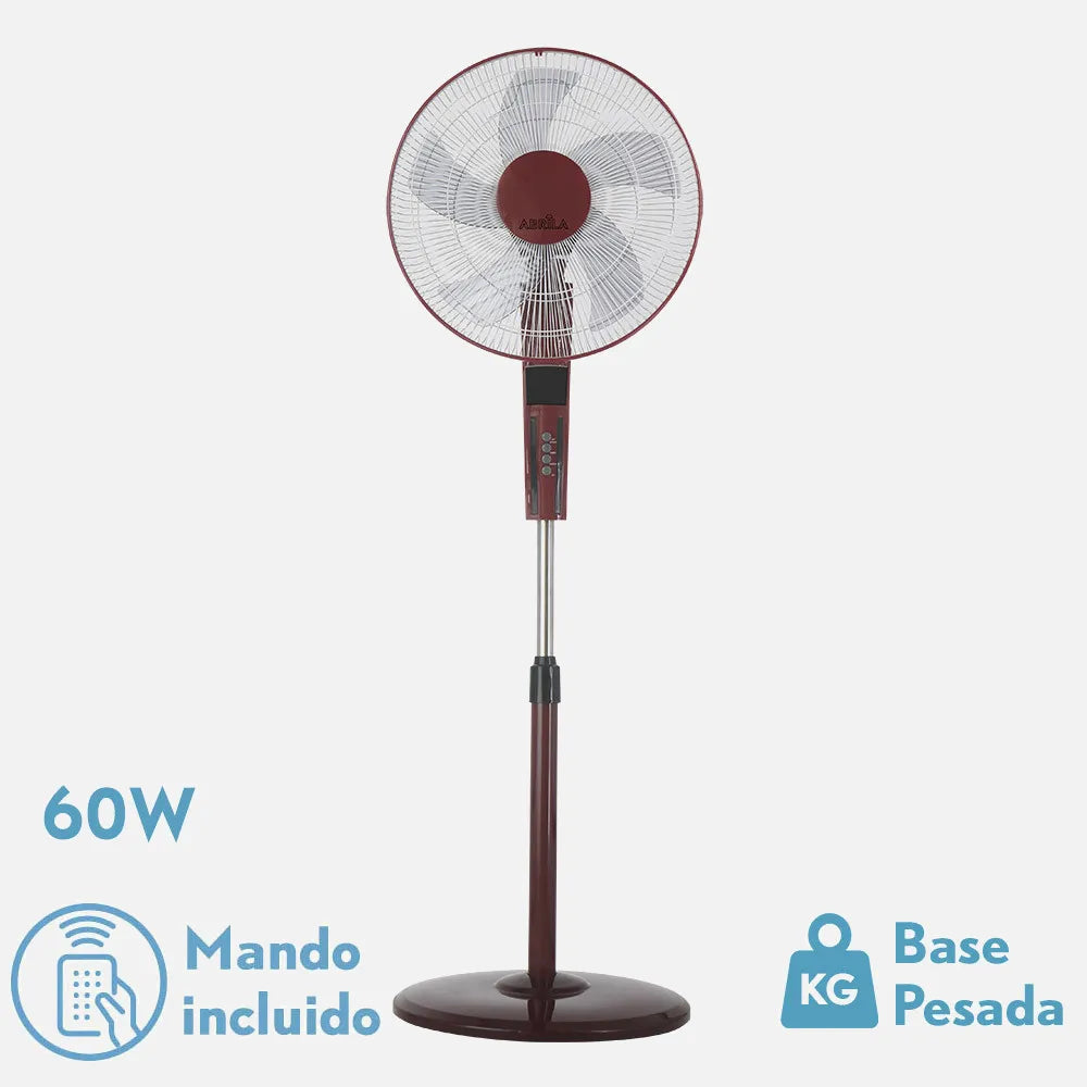 Ventilador De Pie Rayo Burdeos/negro. 3 Velocidades 60w. 5 Aspas 43 diámetro C/ Remoto Y Temporizador 0,5h-7,5h