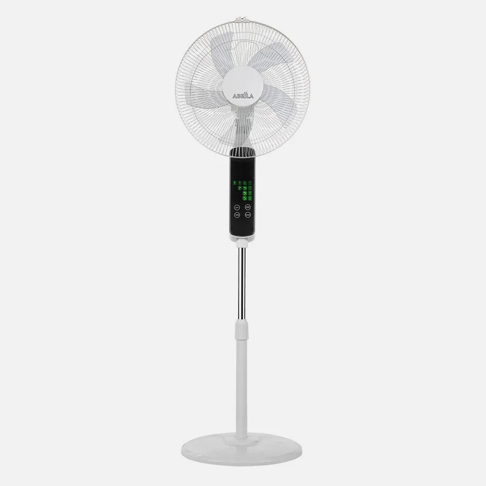 Ventilador De Pie Rodium Blanco 3 velocidades 45w Regulable 43x40cm Oscilante 5 aspas táctil C/remoto Y temporizador