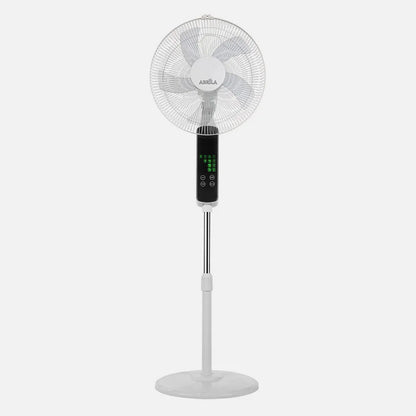 Ventilador De Pie Rodium Blanco 3 velocidades 45w Regulable 43x40cm Oscilante 5 aspas táctil C/remoto Y temporizador