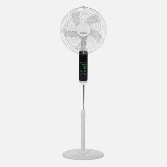 Ventilador De Pie Rodium Blanco 3 velocidades 45w Regulable 43x40cm Oscilante 5 aspas táctil C/remoto Y temporizador