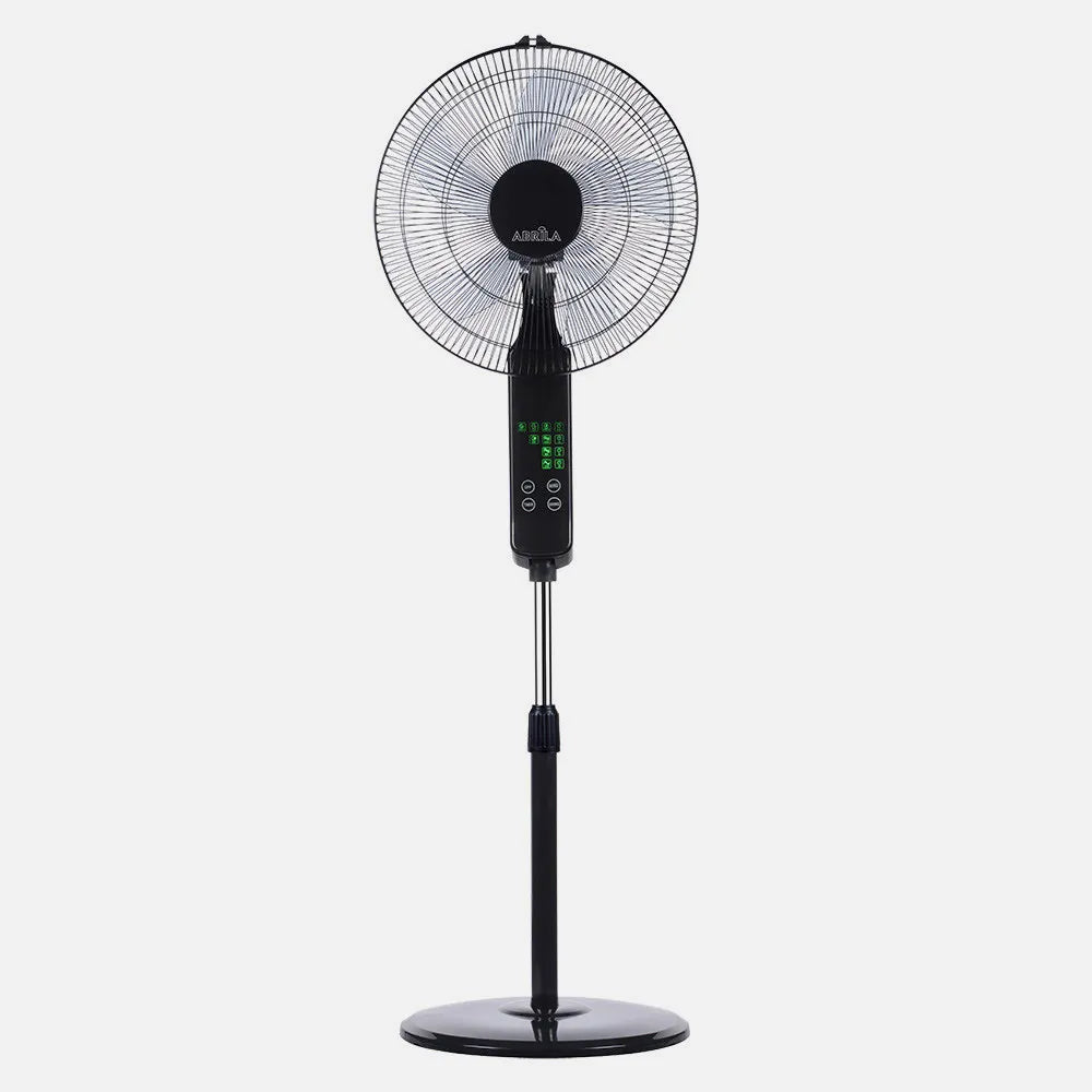 Ventilador De Pie Rodium Negro 3 velocidades 45w Regulable 43x40cm Oscilante 5 aspas táctil C/remoto Y Temporizador
