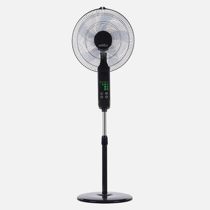 Ventilador De Pie Rodium Negro 3 velocidades 45w Regulable 43x40cm Oscilante 5 aspas táctil C/remoto Y Temporizador