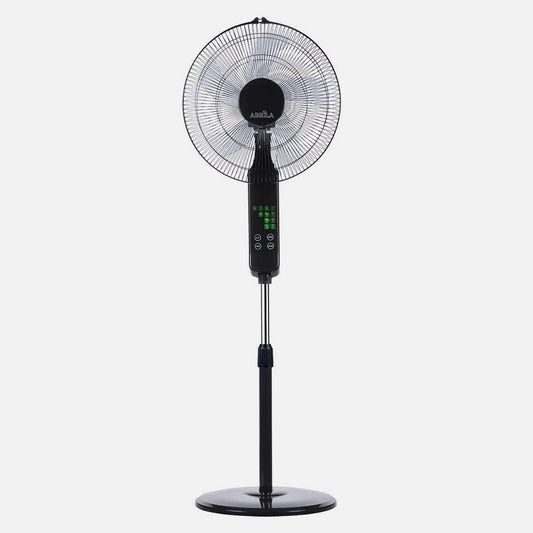 Ventilador De Pie Rodium Negro 3 velocidades 45w Regulable 43x40cm Oscilante 5 aspas táctil C/remoto Y Temporizador