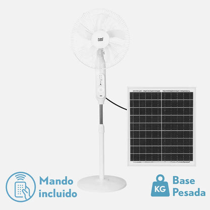 Ventilador de pie DC Solar Clima Blanco 30 W 3 velocidades 5 aspas Puerto USB y luz C/remoto Cable 4,20 m