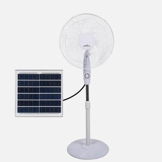 Ventilador de pie solar Frontera Blanco 20 W 3 velocidades 5 aspas Fijo y giratorio Batería de litio Regulable 43 x 38 cm