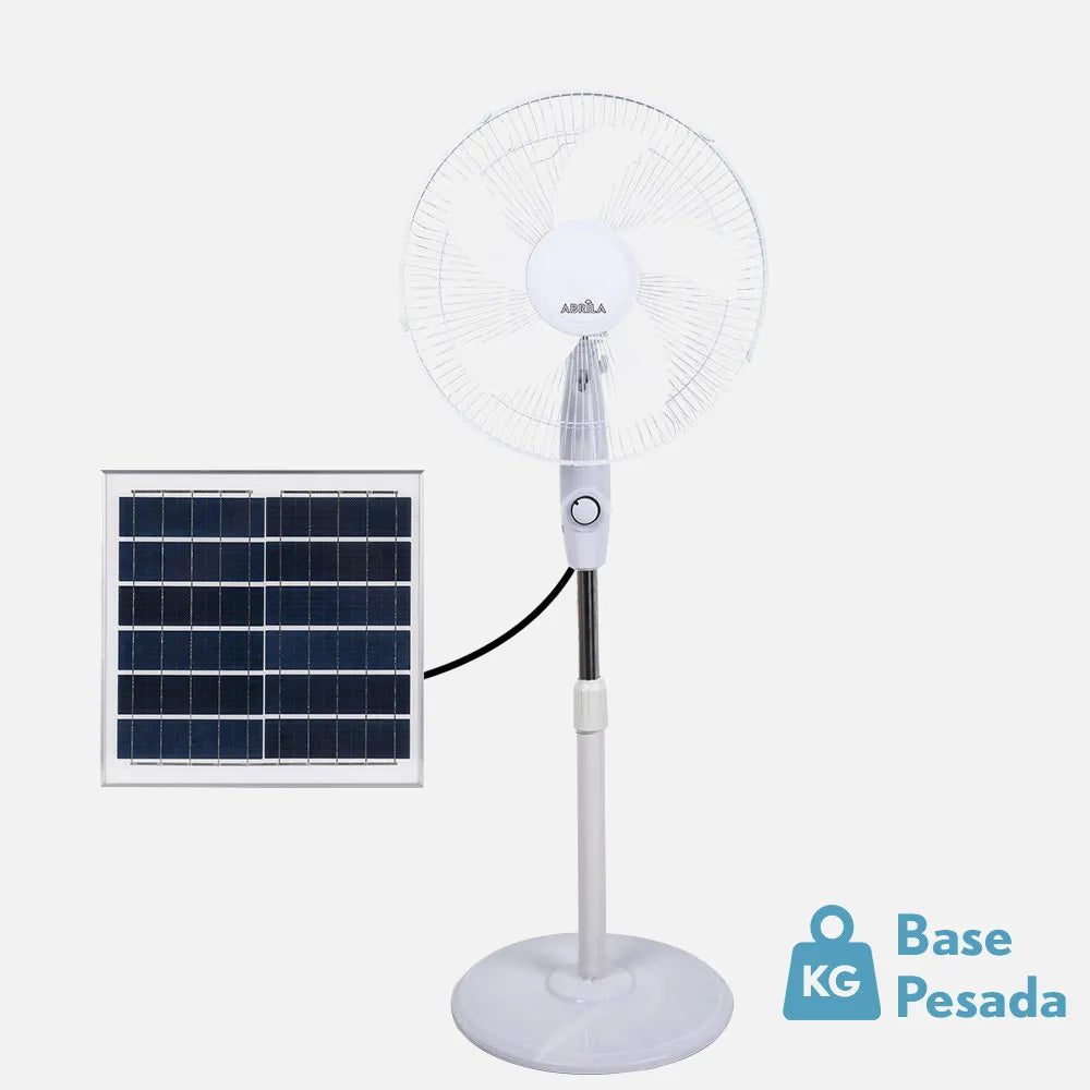 Ventilador de pie solar Frontera Blanco 20 W 3 velocidades 5 aspas Fijo y giratorio Batería de litio Regulable 43 x 38 cm