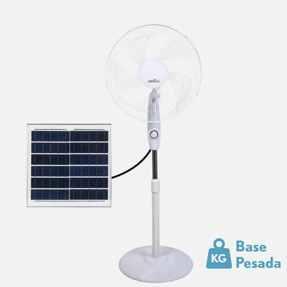 Ventilador de pie solar Frontera Blanco 20 W 3 velocidades 5 aspas Fijo y giratorio Batería de litio Regulable 43 x 38 cm