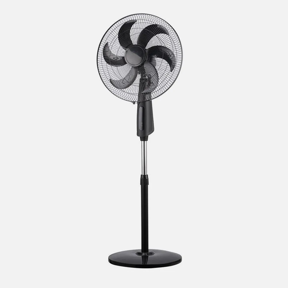 Ventilador De Pie Tolon Negro 3 Velocidades 85w 6 aspas Remoto Temporizador 3 modos De Aire Regulable 50x43 Cm