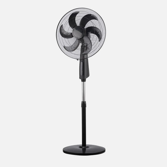 Ventilador De Pie Tolon Negro 3 Velocidades 85w 6 aspas Remoto Temporizador 3 modos De Aire Regulable 50x43 Cm