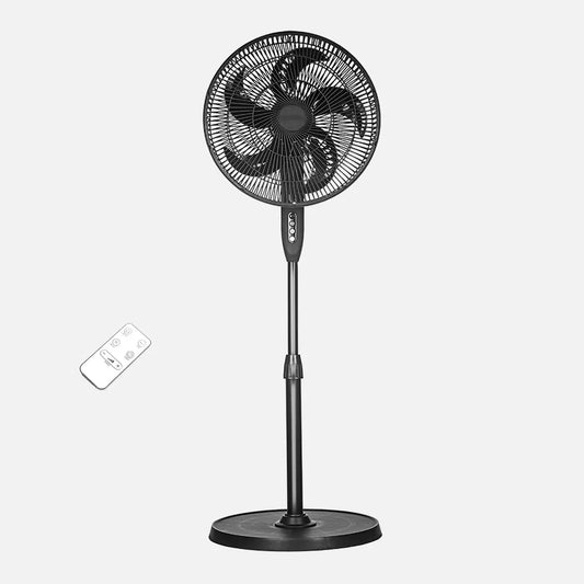 Ventilador De Pie Verdel Negro 3 velocidades 50w 5 aspas Fijo/rotatorio C/remoto Y Temporizador Regulable 42x42cm