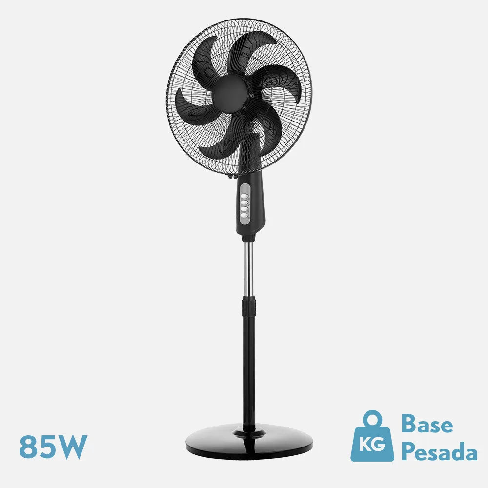 Ventilador De Pie Granizo Negro 3 Velocidades 85w 6aspas Orientable Regulable 50x43 Cm
