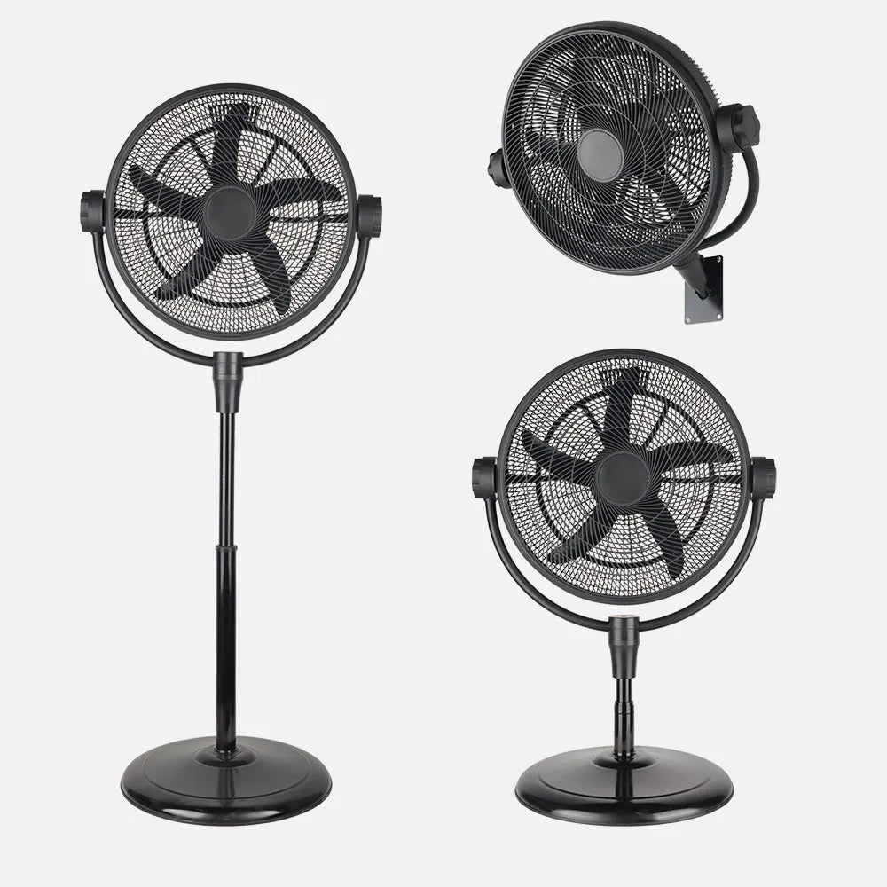 Ventilador Pie 3x1 Aifos Negro 3vel 90w 5 aspas Rotación manual Suelo/pared/sobremesa Orientable Regulable 61x61cm