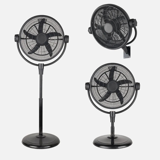 Ventilador Pie 3x1 Aifos Negro 3vel 90w 5 aspas Rotación manual Suelo/pared/sobremesa Orientable Regulable 61x61cm